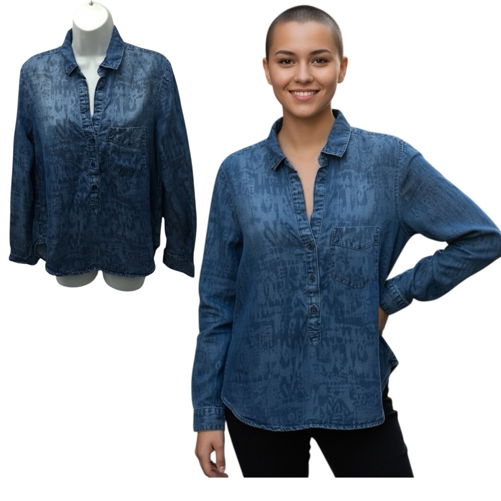 Cloth & Stone Blue Tencel Roll Tab 3/4 Button Pullover Shirt - Women’s XS - Picture 14 of 14